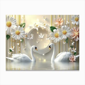 Swans And Flowers Canvas Print