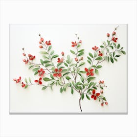 Spring floral minimalistic art print. Living Room Art print in Green and red colors Canvas Print