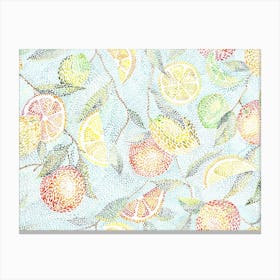 Pointillist Citrus Fruits Oranges And Lemons Canvas Print