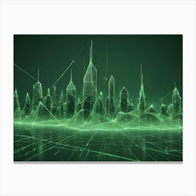 Digital Cityscape Rendered With A Mesh Of Interconnected Lines And Nodes, Symbolizing Technology, Connectivity, And Urban Development 5 Canvas Print