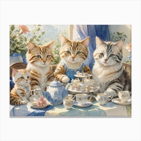 Cats At Tea Party Canvas Print