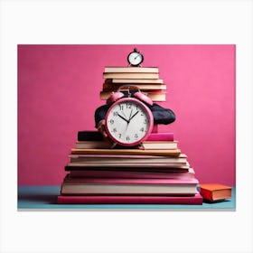 Stack Of Books With Alarm Clock Canvas Print