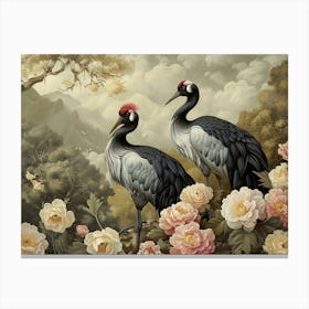 Floral Animal Illustration Crane 3 Canvas Print