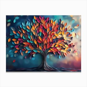 Colorful Tree with Multicolor Leaves Illustration Background 1 Canvas Print