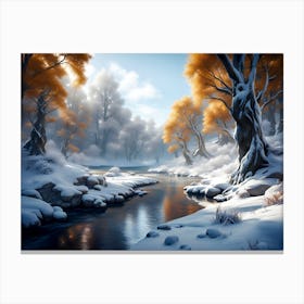 Winter River Landscape Canvas Print