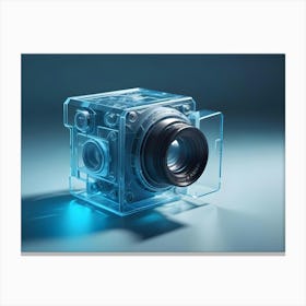 A 3d Model Of A Glass Camera With A Black Lens Canvas Print