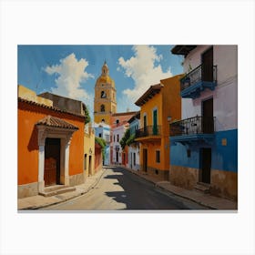 Street Scene In Colombia Art Canvas Print