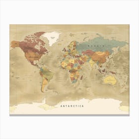 Map Of The world Retro colors Canvas Print