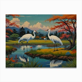 Cranes By The River Canvas Print