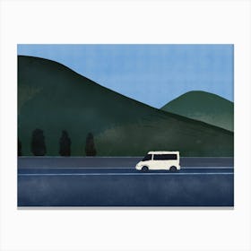 White Van On The Road Canvas Print