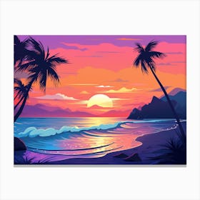 Sunset At The Beach Art Print 2 Canvas Print