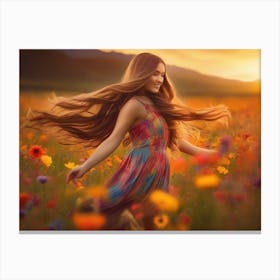 Girl In A Flower Field 1 Canvas Print