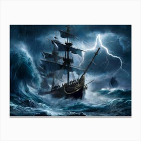 Galleon ship in stormy sea painting #4 Canvas Print