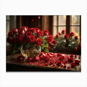 Red Roses In A Vase 2 Canvas Print