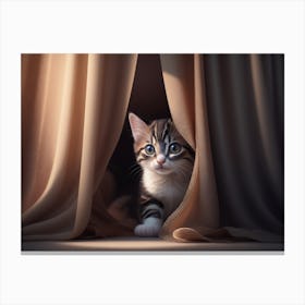 Peek A Boo Kitten Behind The Curtain Canvas Print