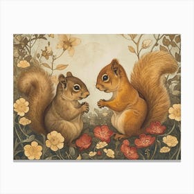 Floral Animal Illustration Squirrel 2 Canvas Print