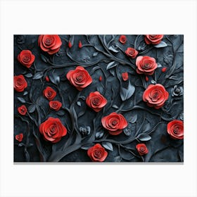 Red Roses On A Black Background Canvas Print