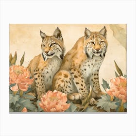 Floral Animal Illustration Bobcat 3 Canvas Print