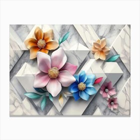 Elegant 3d Marble Texture Seamless Pattern Geometric Polygon Shape with Floral Ornament Canvas Print