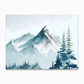 Mountain And Forest In Minimalist Watercolor Horizontal Composition 383 Canvas Print