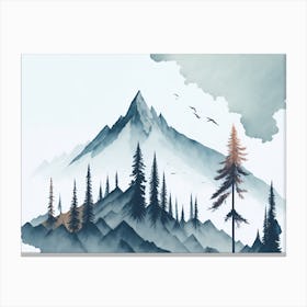 Mountain And Forest In Minimalist Watercolor Horizontal Composition 202 Canvas Print