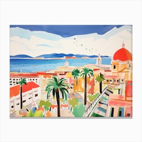 Cagliari Italy Cute Watercolour Illustration 4 Canvas Print