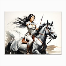 Female Warrior On Horseback Canvas Print