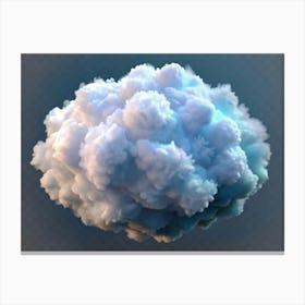 A Fluffy White Cloud With A Touch Of Blue Light, Isolated Against A Dark Blue Background Canvas Print