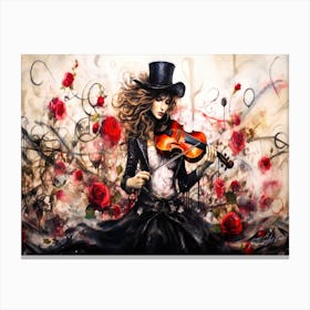 Witches And Music Movement 9 - Violin Girl With Roses Canvas Print