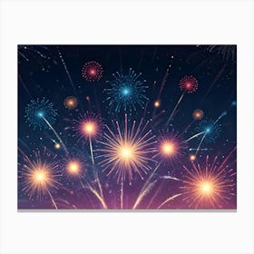 Abstract Image Of A Night Sky Filled With Colorful Fireworks Exploding, Creating A Vibrant And Celebratory Display Canvas Print