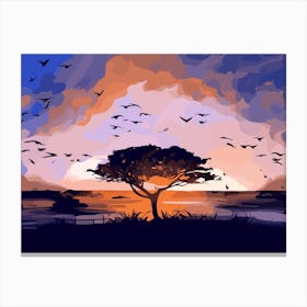 Sunset With A Tree Canvas Print