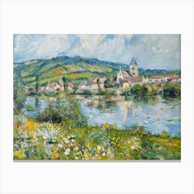 Village Lakefront Idyll Painting Inspired By Paul Cezanne Canvas Print