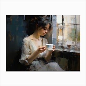 Woman Drinking Coffee Canvas Print