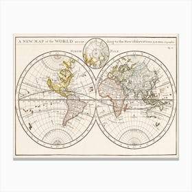 A New Map Of The World According To The New Observations (1732) Canvas Print