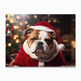 Funny English Bulldog Santa portrait Canvas Print