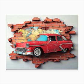 Red Car In A Brick Wall Canvas Print