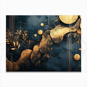 Abstract Golden And Black Shapes In The Paint Drawing Background Canvas Print