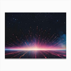 Abstract Image Of A Cosmic Scene With A Glowing Pink Light In The Center, Surrounded By A Starry Night Sky And A Hazy, Green Nebula Canvas Print