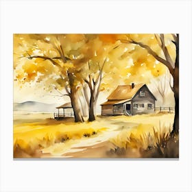Watercolor Of A House In Autumn Canvas Print