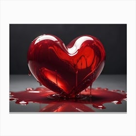 A Close Up Shot Of A Shiny, Red Heart Made Of A Glossy Material, Dripping With Red Liquid Canvas Print