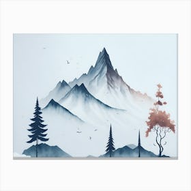 Mountain And Forest In Minimalist Watercolor Horizontal Composition 176 Canvas Print