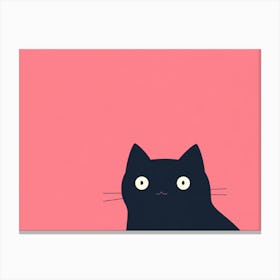 Black Cat On Pink Background Canvas Print