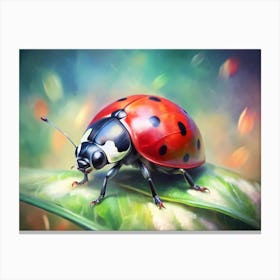 Ladybug On Leaf Canvas Print