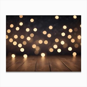 A Dark Background With A Wooden Surface In The Foreground And Blurred, Golden Lights In The Background, Creating A Warm And Inviting Backdrop 1 Canvas Print