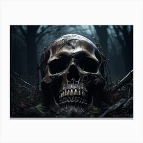 An Eerie Digital Render Of A Human Skull Its Gritted Teeth Showing A Glimpse Of The Dark Haunted N (4) Canvas Print