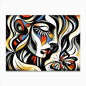 Striking and Dramatic Female Abstract Portrait with Butterfly Canvas Print