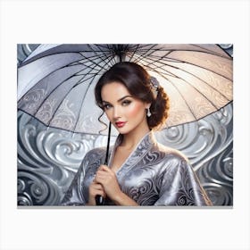 Asian Woman With Umbrella Canvas Print