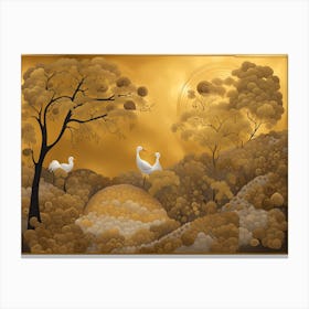Golden Swans Canvas Print