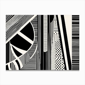 Retro Inspired Linocut Abstract Shapes Black And White Colors art, 203 Canvas Print