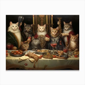 Cats At A Medieval Banquet With Wine Canvas Print